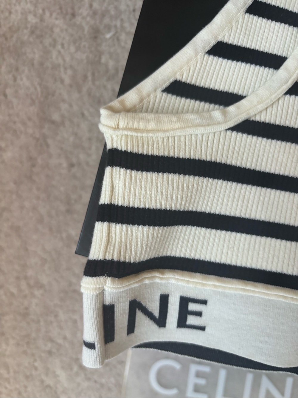 Celine Black and Cream Striped Ribbed Crop Tank - Picture 6 of 8